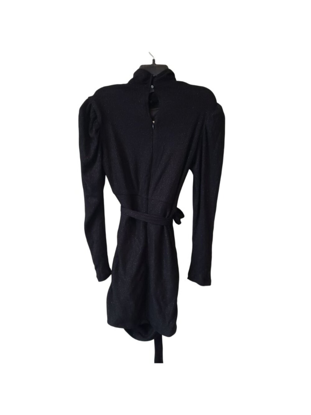 Sabina Musayev $289 Black Metallic Ruched Dress Long Sleeve Goth Whimsigoth - Picture 8 of 16